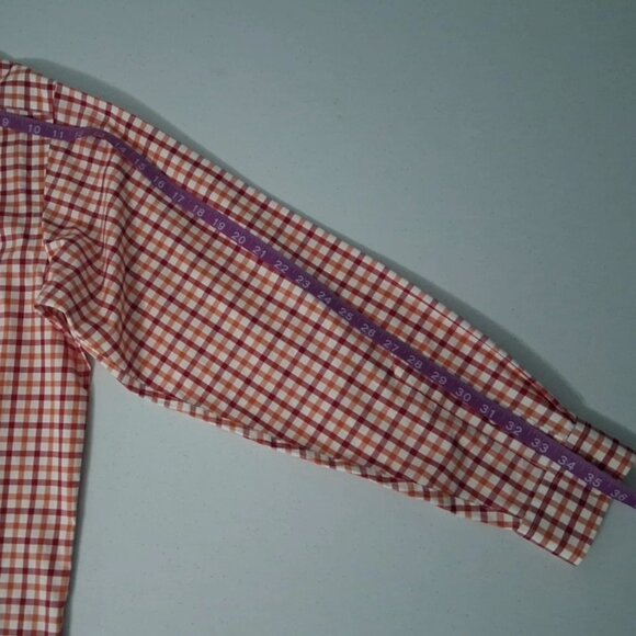L.L. Bean Men's XL Cotton Red/Orange Check Wrinkle And Stain Resisitant Shirt LS - Picture 8 of 10
